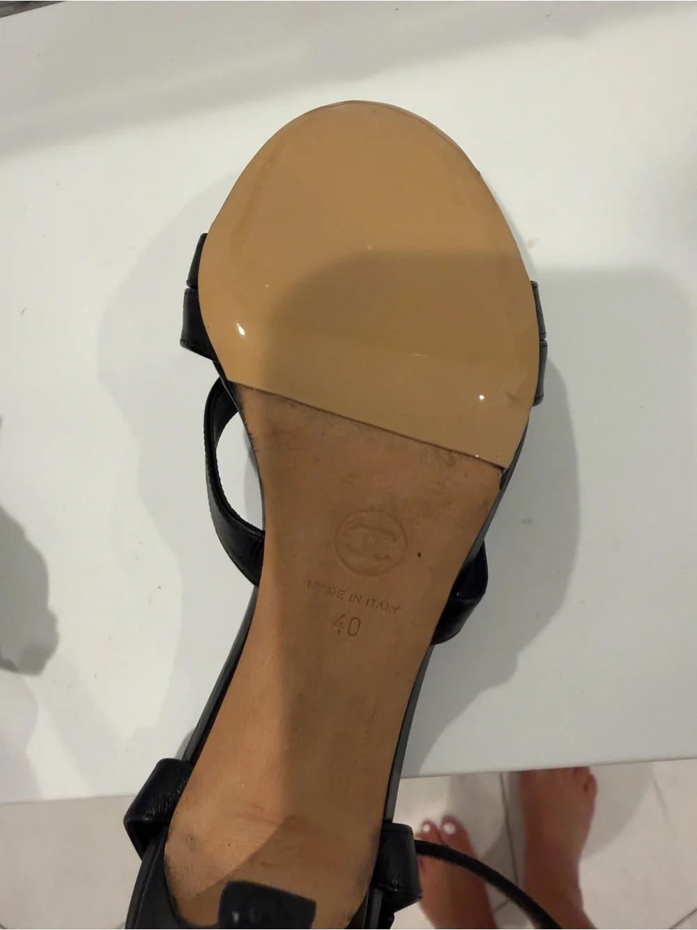 CHANEL Black Leather Crisscross Slingback Heels